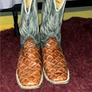 Men's Premium Leather Western Boots - brown and blue